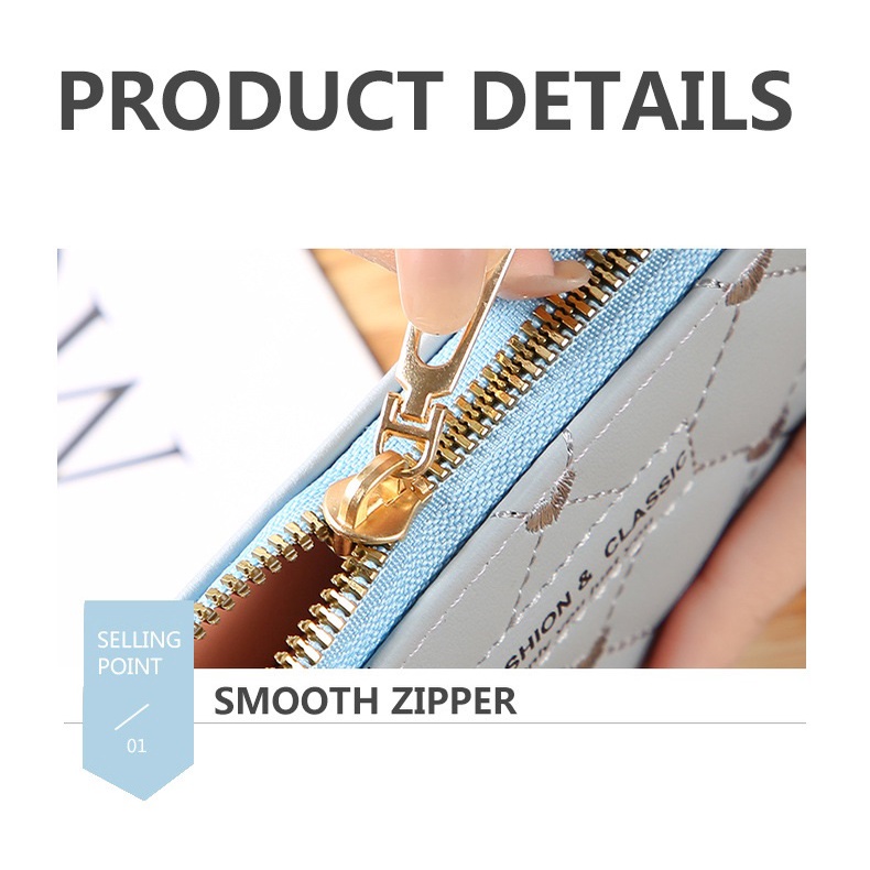 Dompet Panjang Wanita Zipper Fashion Korea Simple Dompet Clutch Cewek 1 Resleting PU Multifungsi Azgalery D81