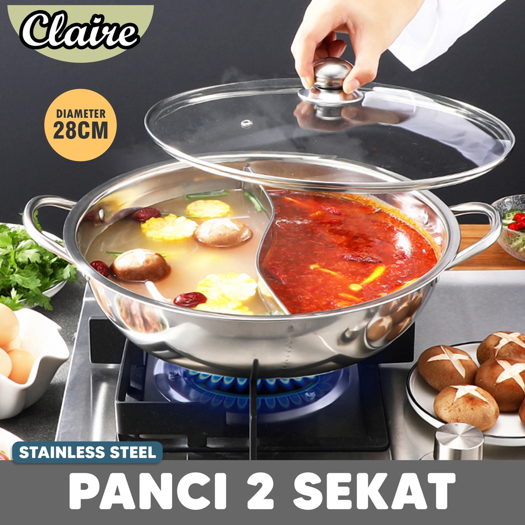 PANCI 2 SEKAT / PANCI HOTPOT / Suki Shabu Stainless /  Panci Kuah SUP Soup STEAMBOAT 2 rasa