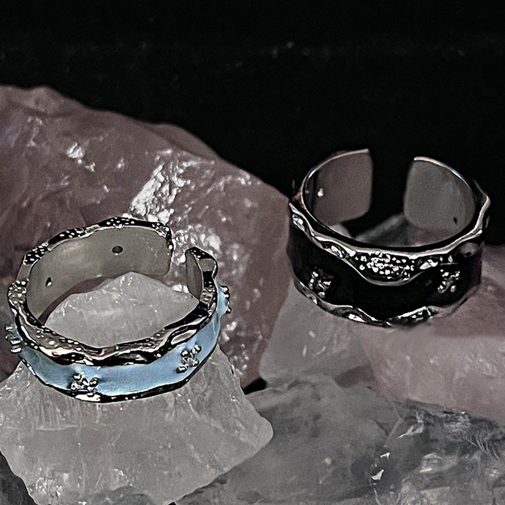[COD Tangding] Cincin Pasangan Berlian Elegan Hadiah Hari Valentine Pembukaan Pria Wanita Tidak Teratur Cincin Perhiasan
