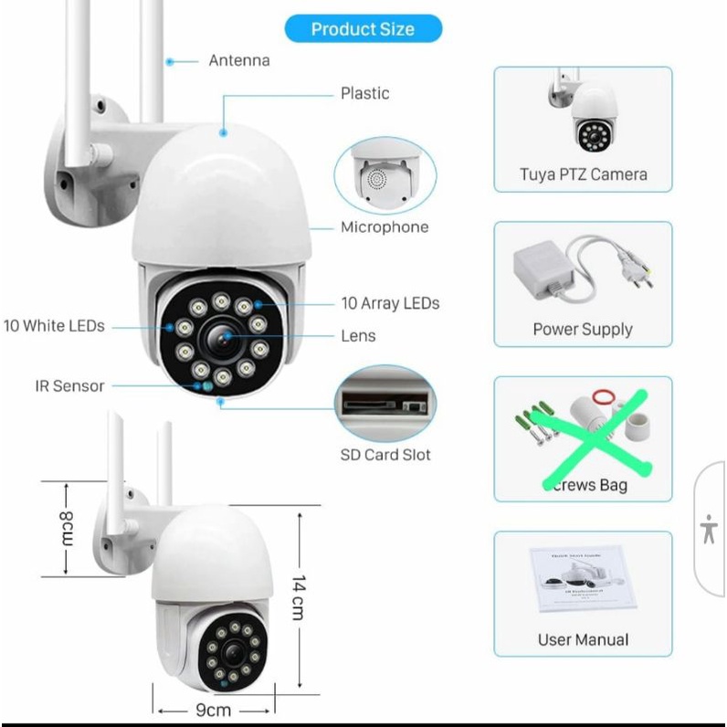 Smart WiFi IP Camera PTZ OUTDOOR CCTV  Wireless V380pro  IP66 Waterproof