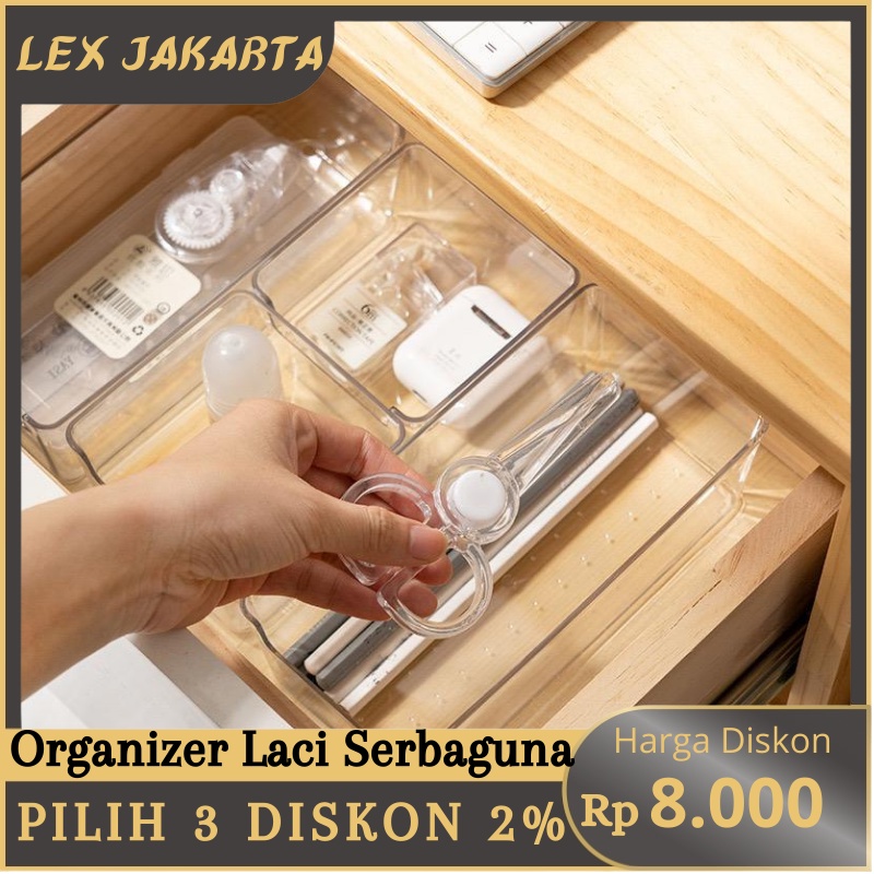 LEXJAKARTA  Organizer Laci Bening Acrylic Kotak Penyimpanan Sendok Sumpit Organiser Kamar Laci Sekat Laci Kotak Penyimpanan Serbaguna