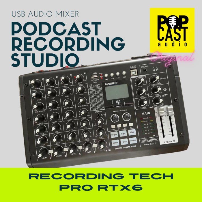 RECORDING TECH PRO RTX6, USB AUDIO MIXER, RECORDING PODCAST STUDIO