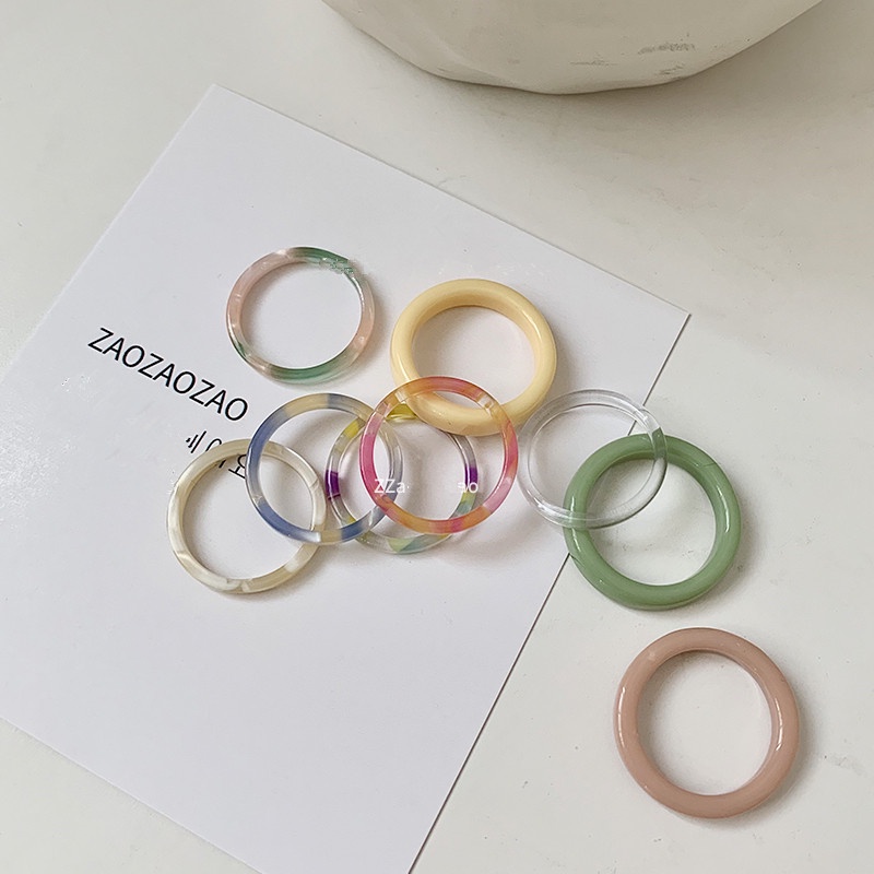 Papaozhu Minimalis Warna-Warni Akrilik Buku Jari Cincin Untuk Wanita Perempuan Elegan Resin Susun Cincin Chic Jari Perhiasan Hadiah