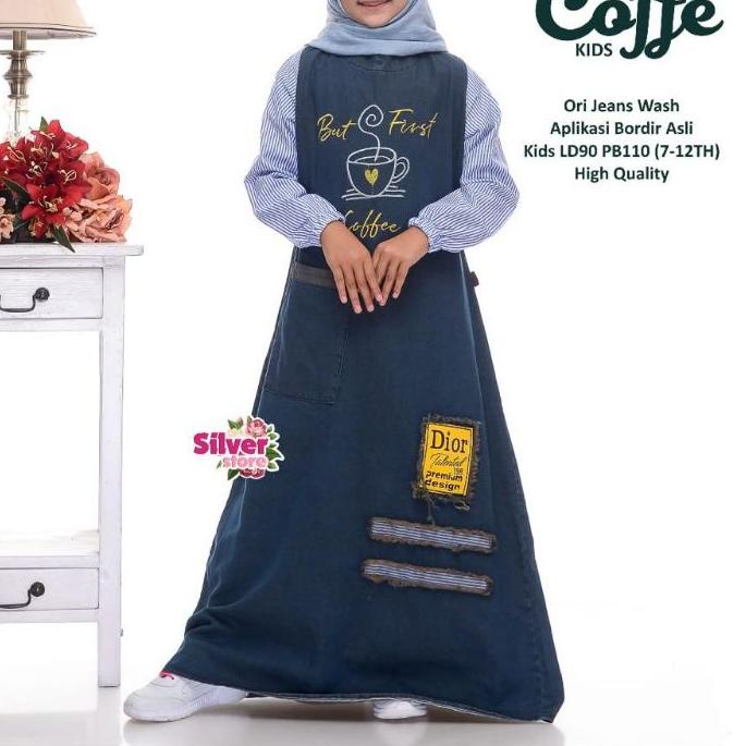 Terlaris   COCOK BUAT HARI LEBARAN  Suzan Maxy Kids Gamis Anak Jeans levis usia 9-12 Tahun Bahan Den