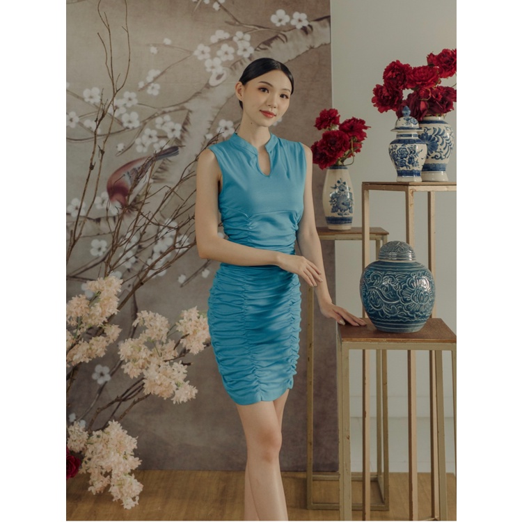 Kadaka D-0228 Mini Bodycon Scrunch Cheongsam Dress CNY Imlek