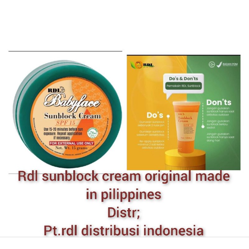 RDL Babyface Sunblok Cream RDL-spf15 Original Bpom made in pillipin
