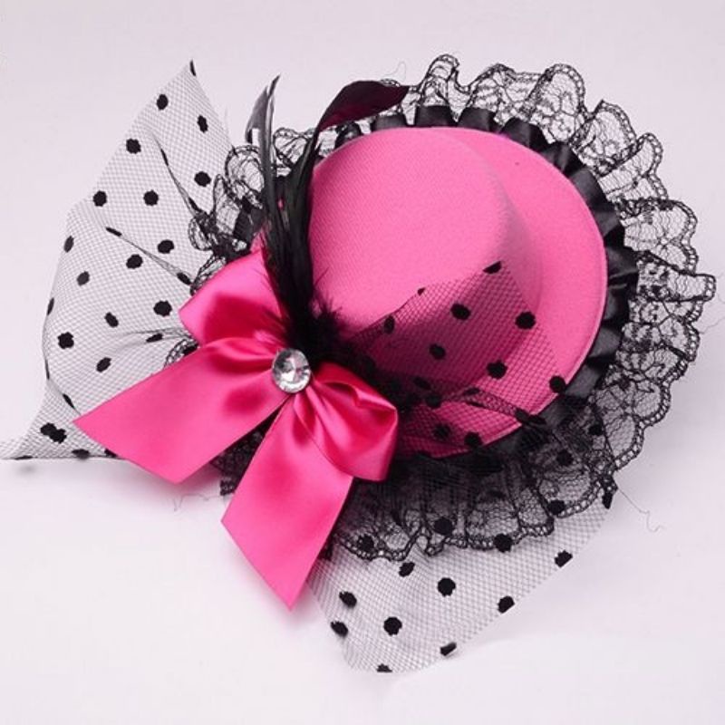 TOP-08 Fascinator hat topi gatsby renda pita bulu aksesoris rambut