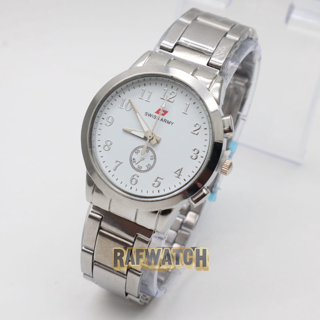 Jam Tangan Pasangan Pria Wanita Analog Casual Rantai Stainless Silver Hitam RPA5