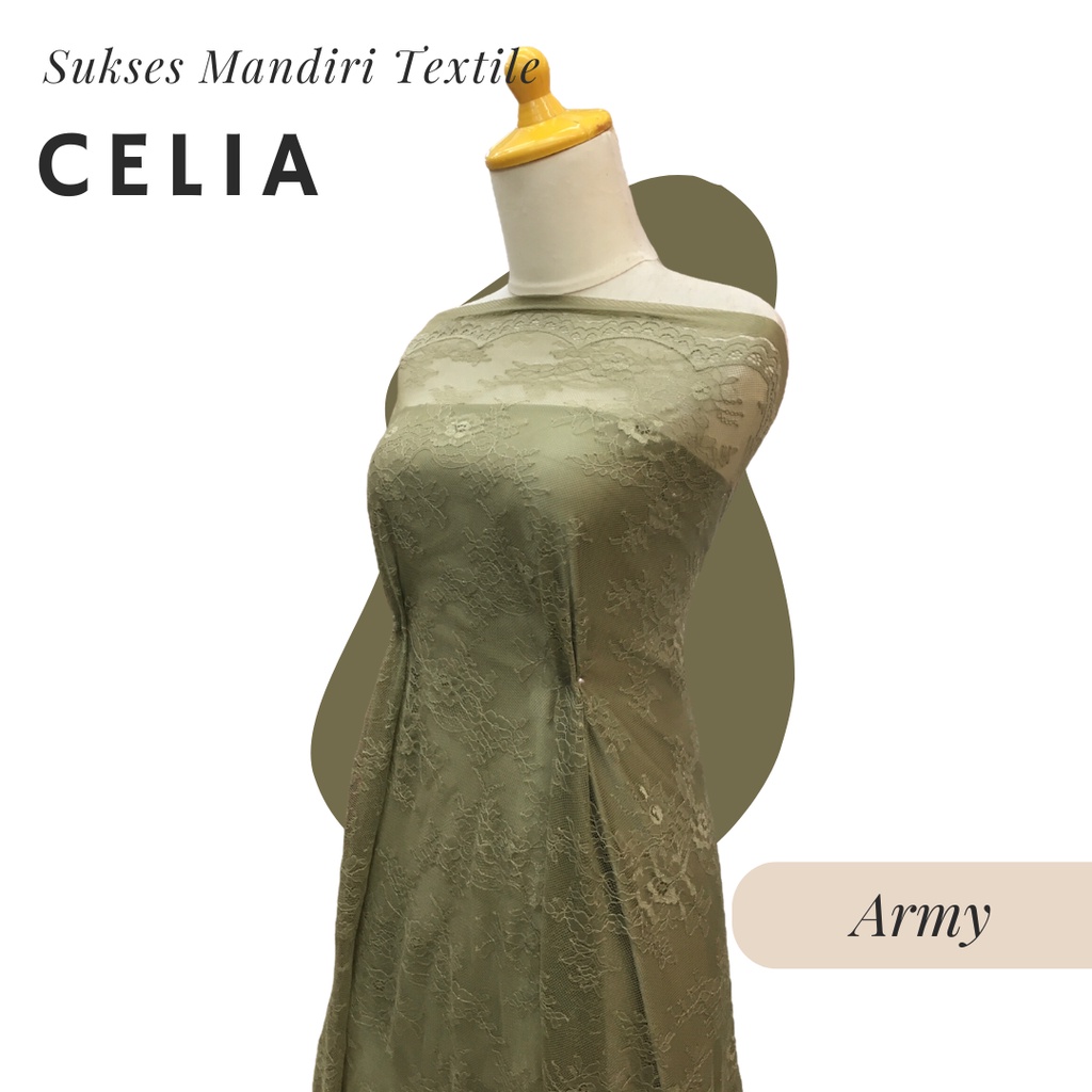 [CELIA] Brukat Tile Tulle Chantilly Metalic Warna Army Green Hijau | Harga ½ meter = 50 cm (Bahan Dr
