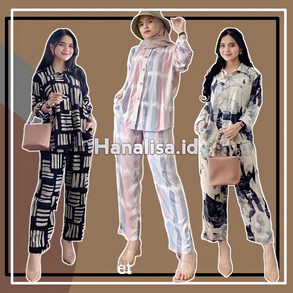 BAJU ONE SET DAILY OOTD PAJAMAS PIYAMA PAKAIAN TIDUR CELANA SETELAN SETCEL TIE DYE 1 SATU KEMEJA BAHAN KATUN RAYON TWILL VISCOSE MODEL MOTIF TERBARU PREMIUM WANITA DEWASA TANGAN LENGAN PANJANG KEKINIAN JUMBO MURAH 2022 FASHION KOREAN STYLE LD 120 HANALISA