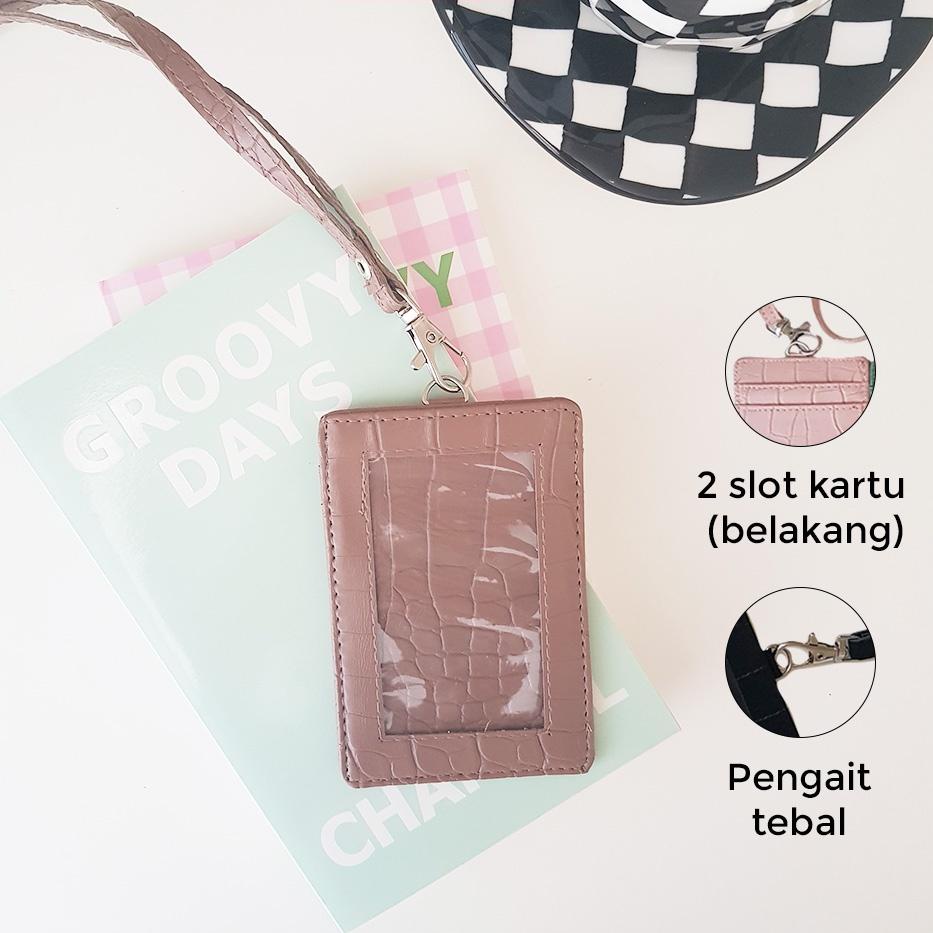 

New! Name Tag Croco ID Card Holder Croile Kulit Lanyard Kerja Ter PU Leather Lanyard NameTag ID Card Holder ル