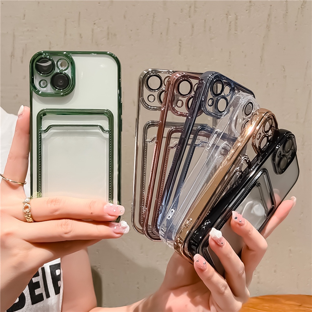 IPHONE Luxury Plating Phone Case Untuk Iphone14 13 Pro Max14 Plus Case Untuk Iphone11 12 Pro MAX Soft TPU Clear Casing Dompet Card Holder Cover