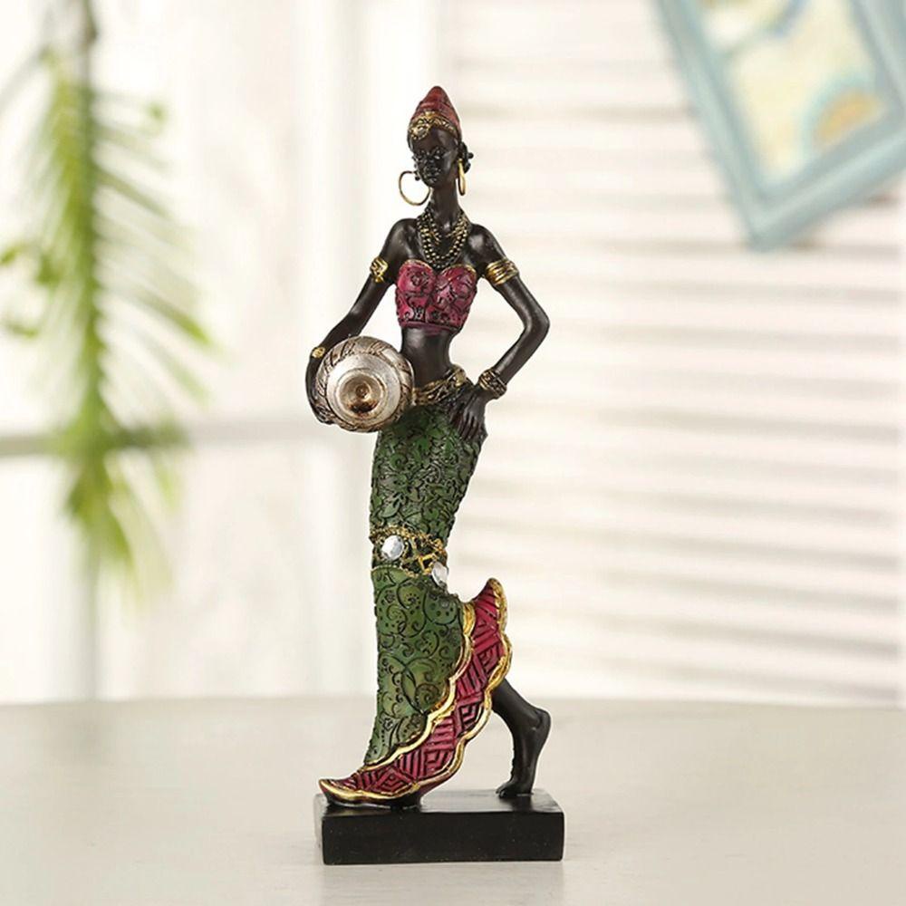 Lanfy Patung Afrika Tahan Lama Unik Etnik Adat Dekorasi Rumah Vintage Art Design Kabinet Decor Desktop Ornamen