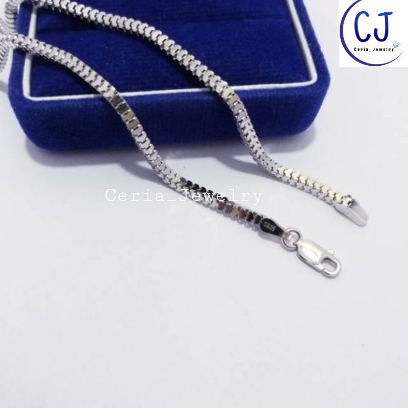 Kalung Perak Pria Wanita Asli Silver 925 Lapis Emas Putih Milano Kaca 45 50 55 60 65 70 75 Cm - Kalung Pria Wanita Anti Karat