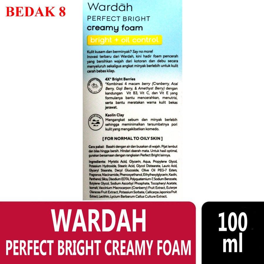 Wardah Perfect Bright Creamy Foam/ Pencuci Wajah 100 ml - Oil/ Smooth