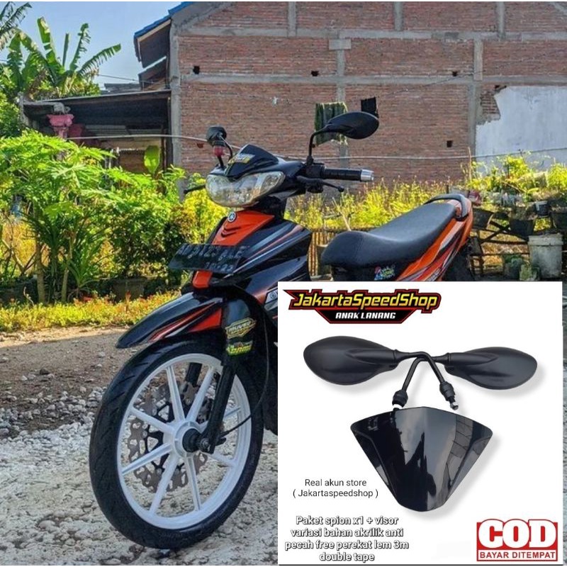 Paket variasi kaca spion x1 plus visor variasi pnp jupiter z bahan tebal anti pecah universal