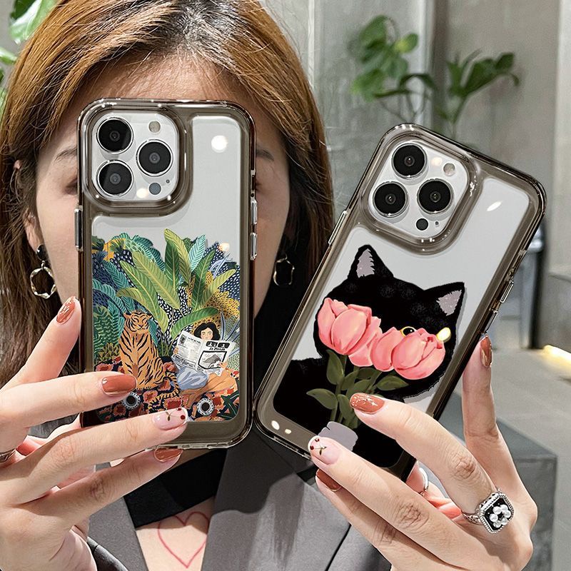 IPHONE Casing Tiger Cat Soft Shockproof Phone Case Kompatibel Untuk Iphone14 13 12 11 Pro XS Max X XR 78 6 6S Plus Casing Transparan TPU Cover