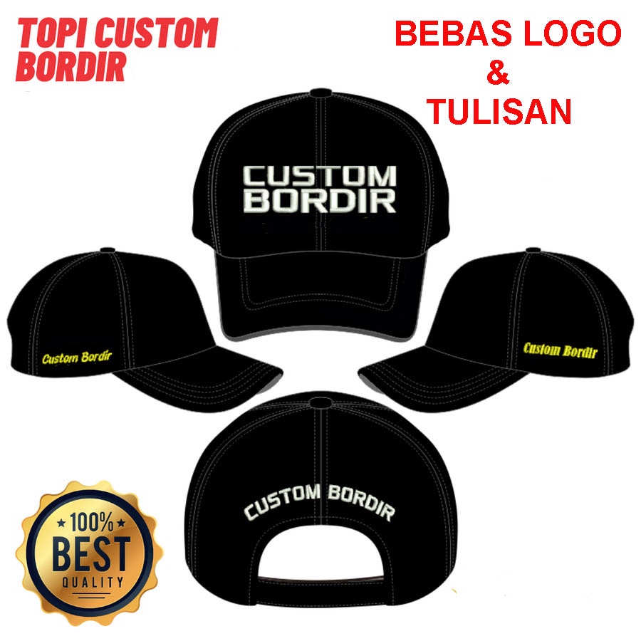 Topi custom bordir cetak logo dan nama request satuan topi baseball rapel denim tekuk