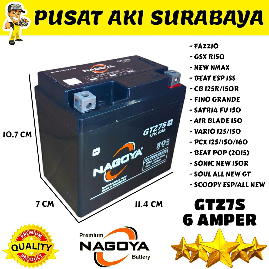 EXCLUSIVE ASLI NAGOYA GTZ7S PUSAT AKI SURABAYA ACCU KERING MF HONDA VARIO SCOOPY SATRIA FU CBR 150R MTZ6S YTZ6V GTZ6V