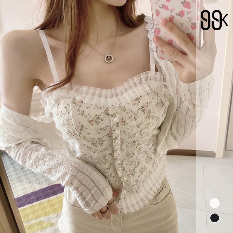 Korean Lace Pearl Floral Tank Top Atasan Wanita All Size/ tanktop cewek/tanktop korean/atasan tanktop cewek