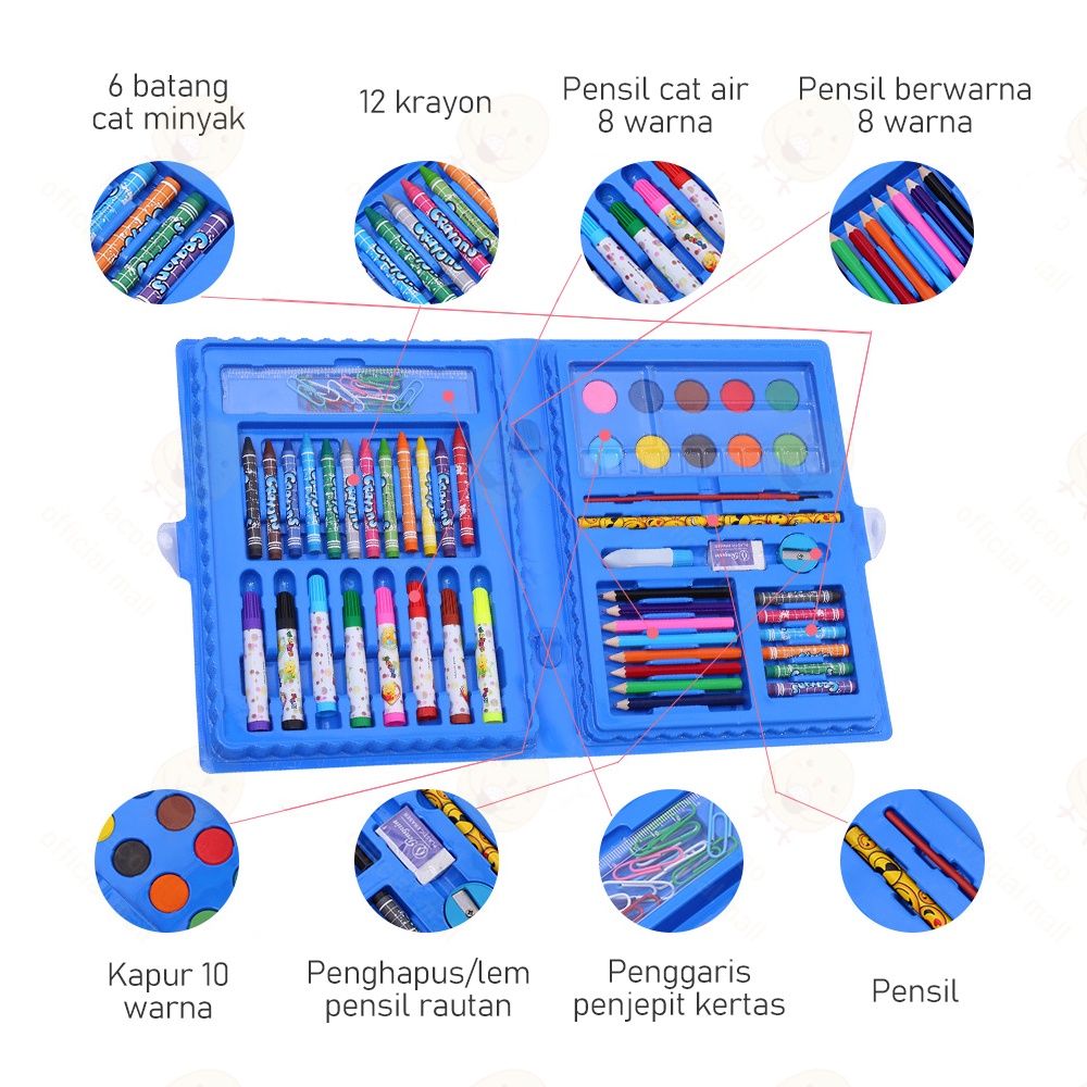 Lacoo Art set 68PCS Crayon set Pensil warna Alat krayon menggambar mewarnai