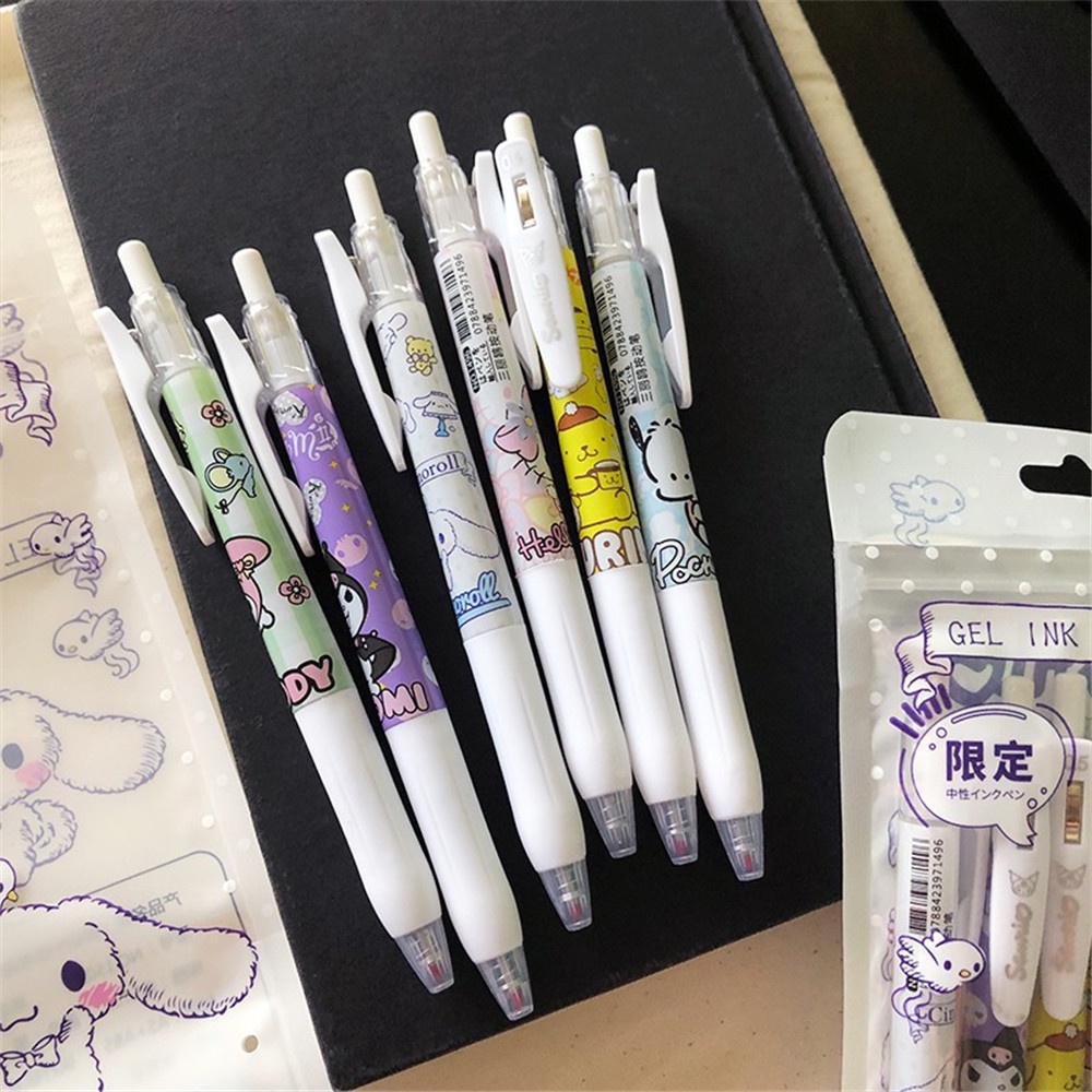 [COD Tangding] 6pcs Lucu Sanrio Siswa 0.5mm Pena Netral Coolomey Jade Guigou Gadis Kartun Pulpen Alat Tulis