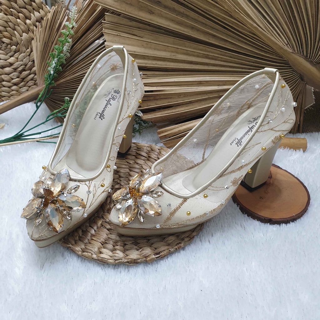 Sepatu wedding pesta cantik Clarabel gold 9cm tahu