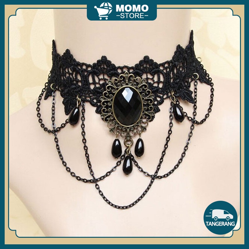 Kalung Etnik Gothic Choker Kain Renda Lace Necklace Gothic Punk Rock