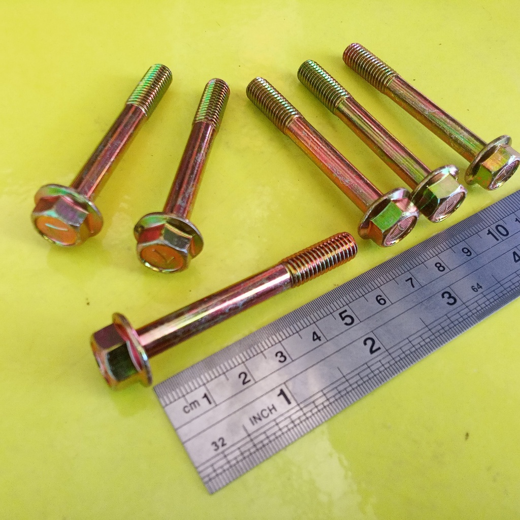 FLANGE BOLT KUNING M8 X 60 / BAUT 12 KUNCI 12 / BAUT TOPI M8 X 60 KUNING / FLANGE BOLT M8X60 KUNING 