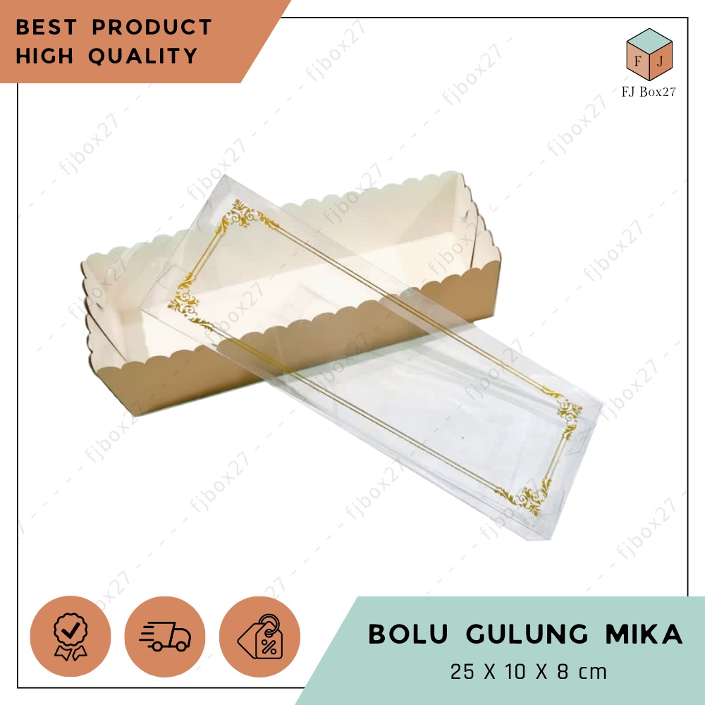 (10 pcs) BOX BOLU GULUNG MIKA 25X10X8 CM / DUS MIKA BOLU GULUNG / PACKAGING BOLU GULUNG / BOX CAKE G