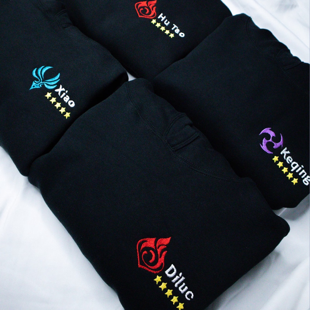 Hoodie Genshin Chara Embroidery Keqing Diluc Hutao Xiao Anime Gaming Genshin Impact Premium Unisex