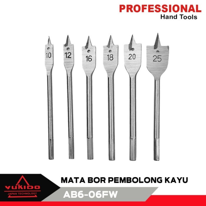 Mata bor kayu KIPAS 6 pcs Flat wood drill bit woodworking skls YUKIDO