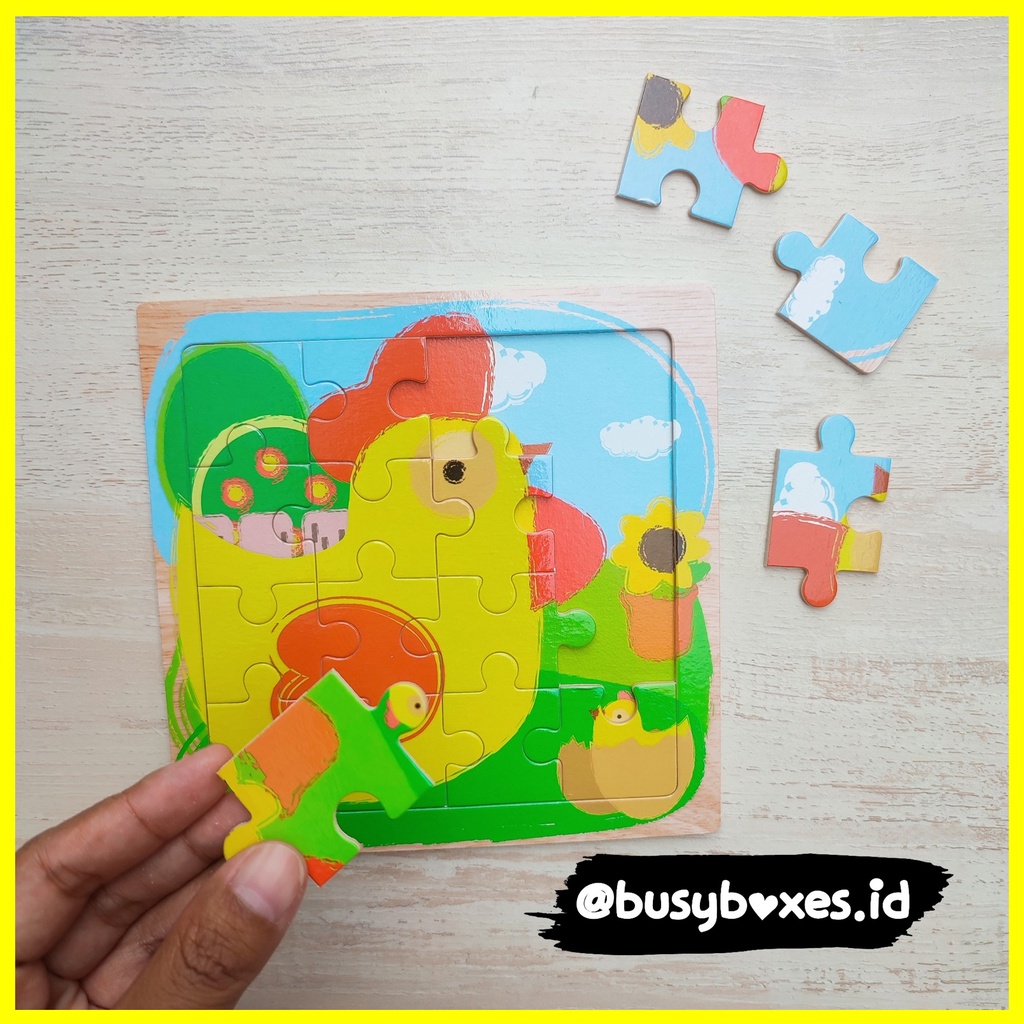 Busyboxes.id Mainan anak puzzle edukasi anak 1 2 3 tahun laki laki perempuan mainan edukasi Montessori puzzle jigsaw 3d kayu hewan binatangpeternakan ayam