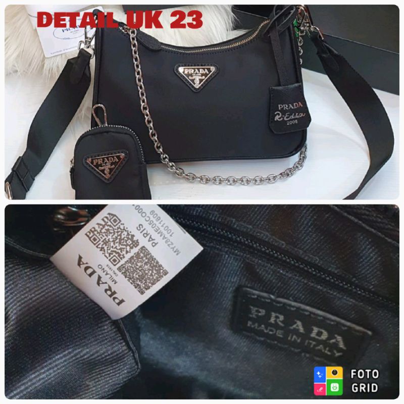 tas fashion Prada Hobo nylon, Prada nilon parasut free box