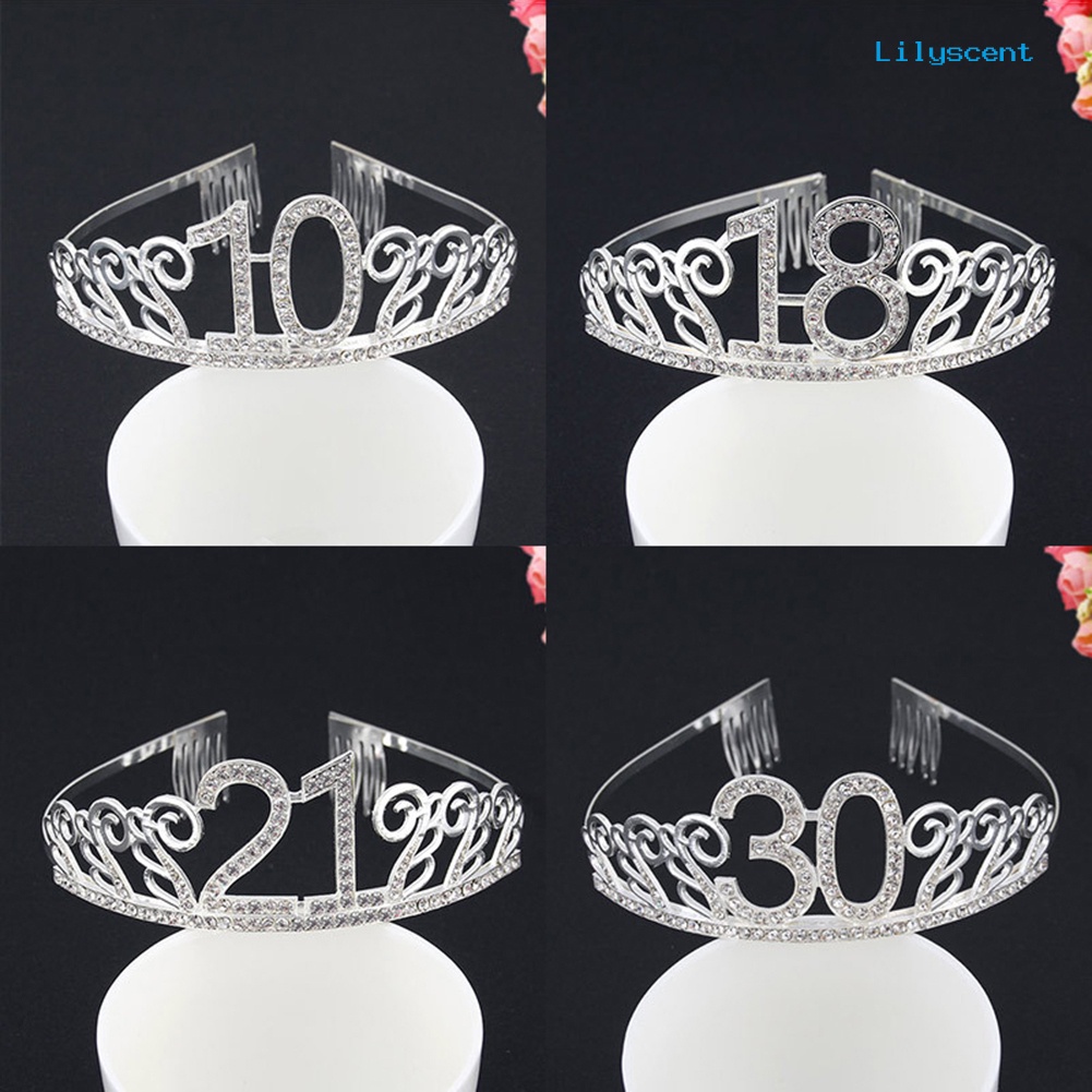 [LS]10 /18 /21/30 /40 /50 Tiara Pesta Ulang Tahun Berlian Imitasi Headdress Hair Loop Mahkota Dekor