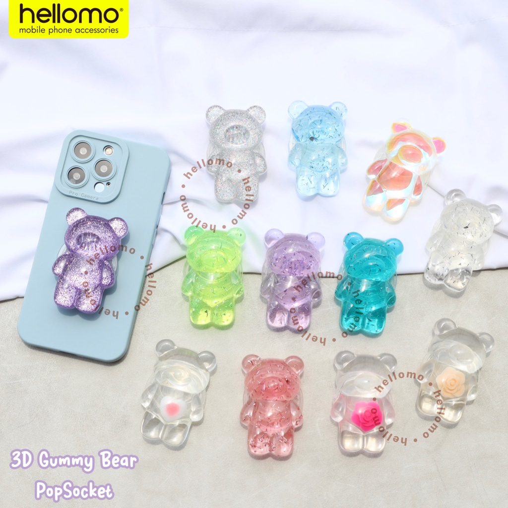 Griptok Bear 3D Griptok Resin Transparan Phone Holder Beruang Grip Tok Phone Grip Bears Gummy Bear Pop Stand