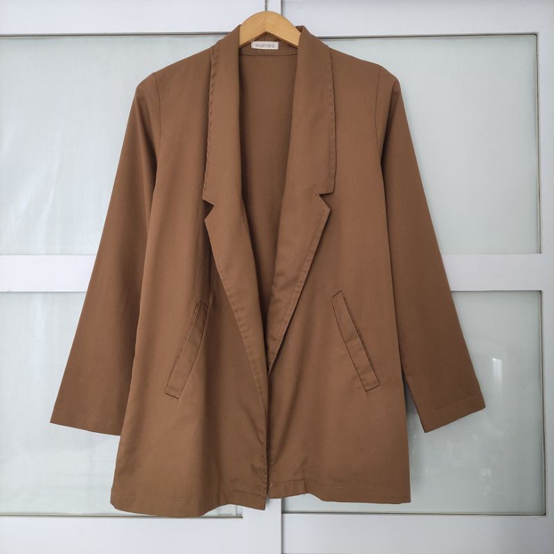 MAHARA Hanna Blazer Caramel Preloved Mahara.id Outer Coklat Brown bukan preloved gamis