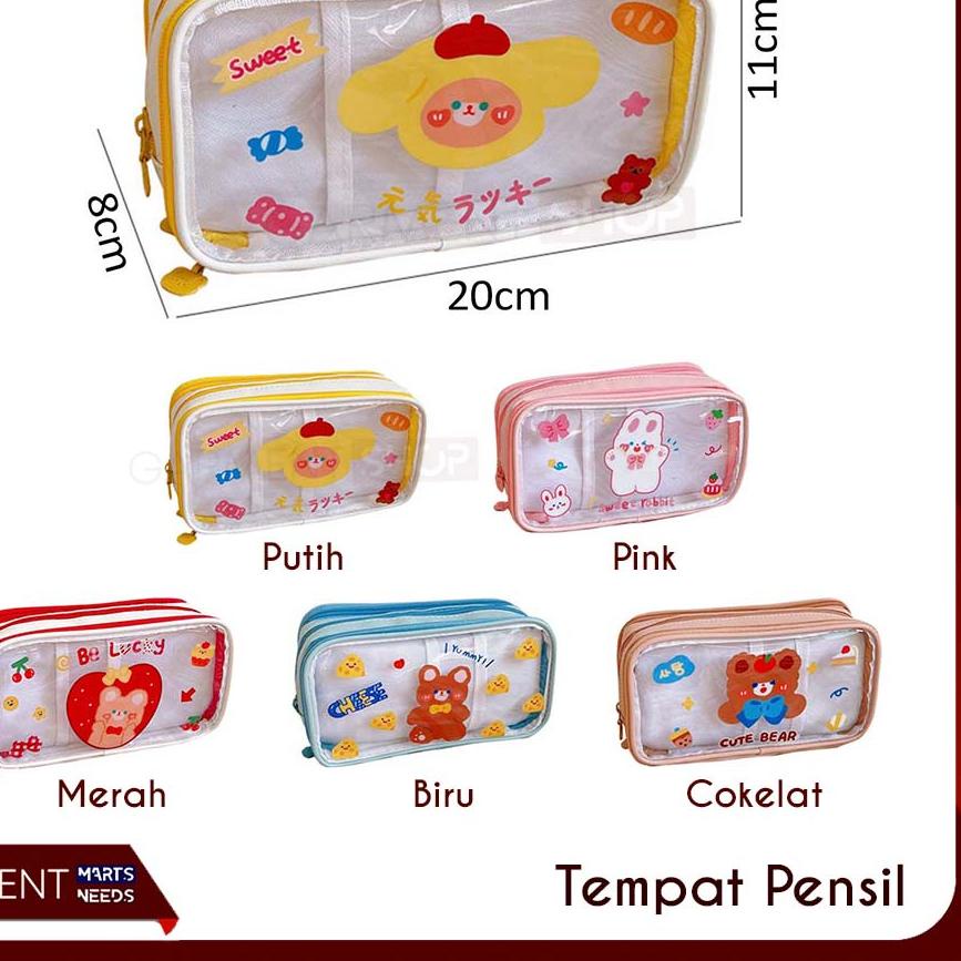 

☺_☻ Tempat Pensil Lucu Anak Transparan Kotak Pencil Dompet Besar Karakter Motif Pouch Stationary Resleting Serbaguna
