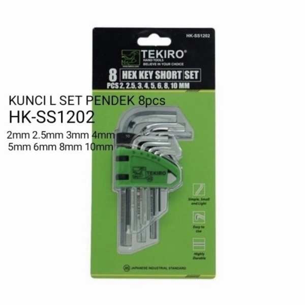 Terbaik Kunci L Set 8pcs TEKIRO Panjang HK-LS1200 / pendek HK-SS1202 - PENDEK=SS1202 Limited