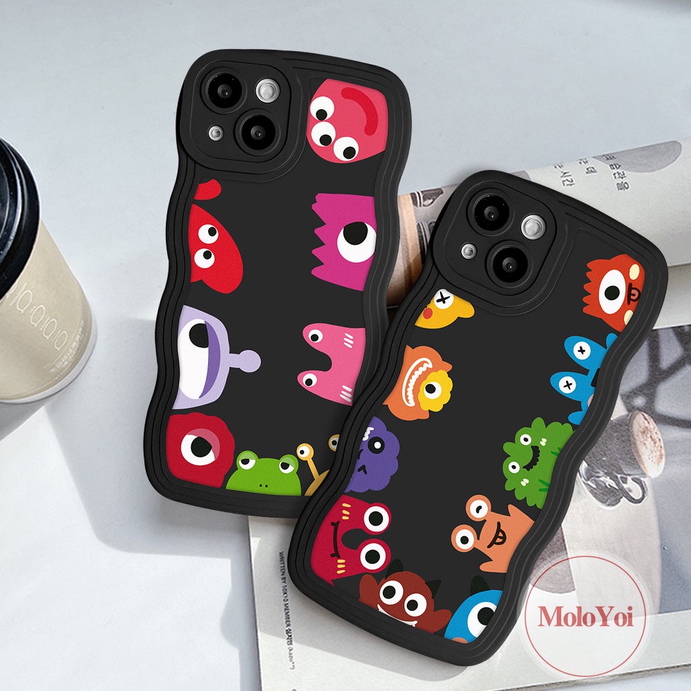 IPHONE Casing Monster Kecil Kartun Lucu Kompatibel Untuk Iphone11 14 12 13 Pro Max6 6s 7 8 Plus XR 14 Plus X XS Max Se2020 Wavy Edge Soft Phone Cover