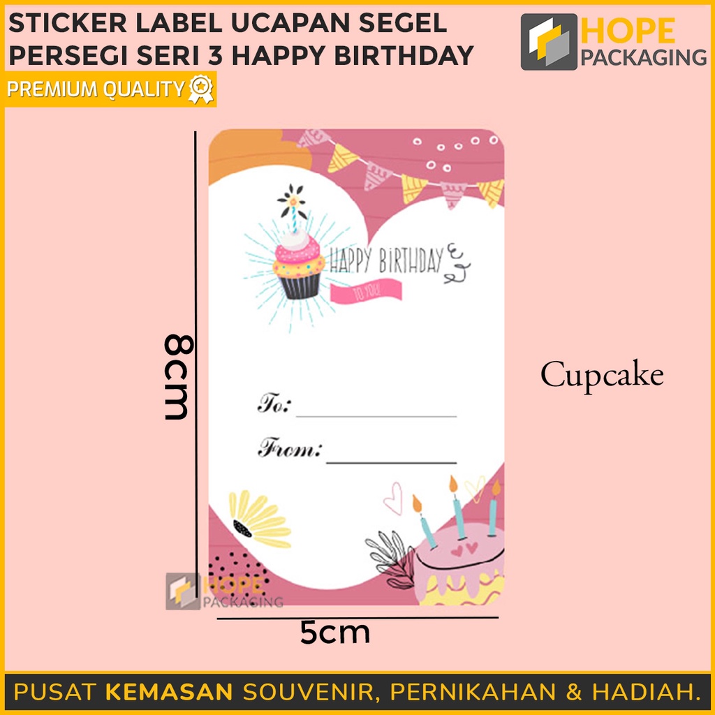 (1 Pack isi 50) Sticker Label Ucapan seri 3  (HAPPY BIRTHDAY)  Uk.8x 5 untuk hampers souvenir hadiah congratulation