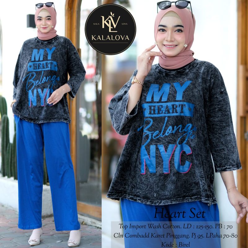 HEART SET BY KALALOVA | Setelan Wanita Atasan Kaos Bahan Wash Cotton Celana Kaos Combed Super Jumbo 