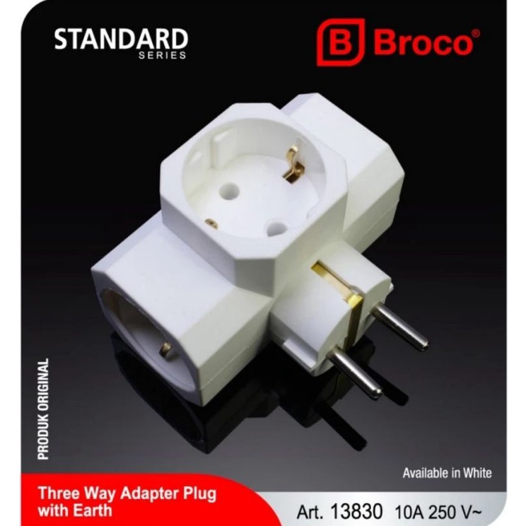 STEKER TEE ARDE BROCO Three Way Adapter Plug 13830 10A 250V