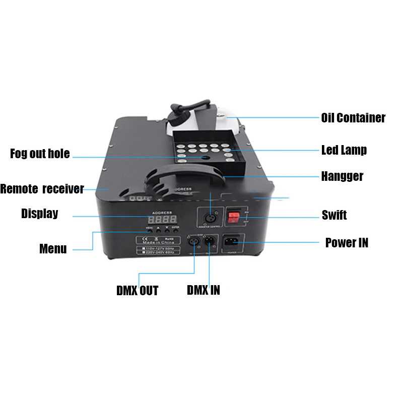 Lampu Dekorasi Panggung dengan efek asap RGB disco SHOW TIME Sistem Fogger Panggung Stage DMX 1500W LED Fog Machine/Wireless Remote DMX512 Smoke Machine With 24x9W RGB LED Lights/Professional Stage Pyro Vertical LED Fogger