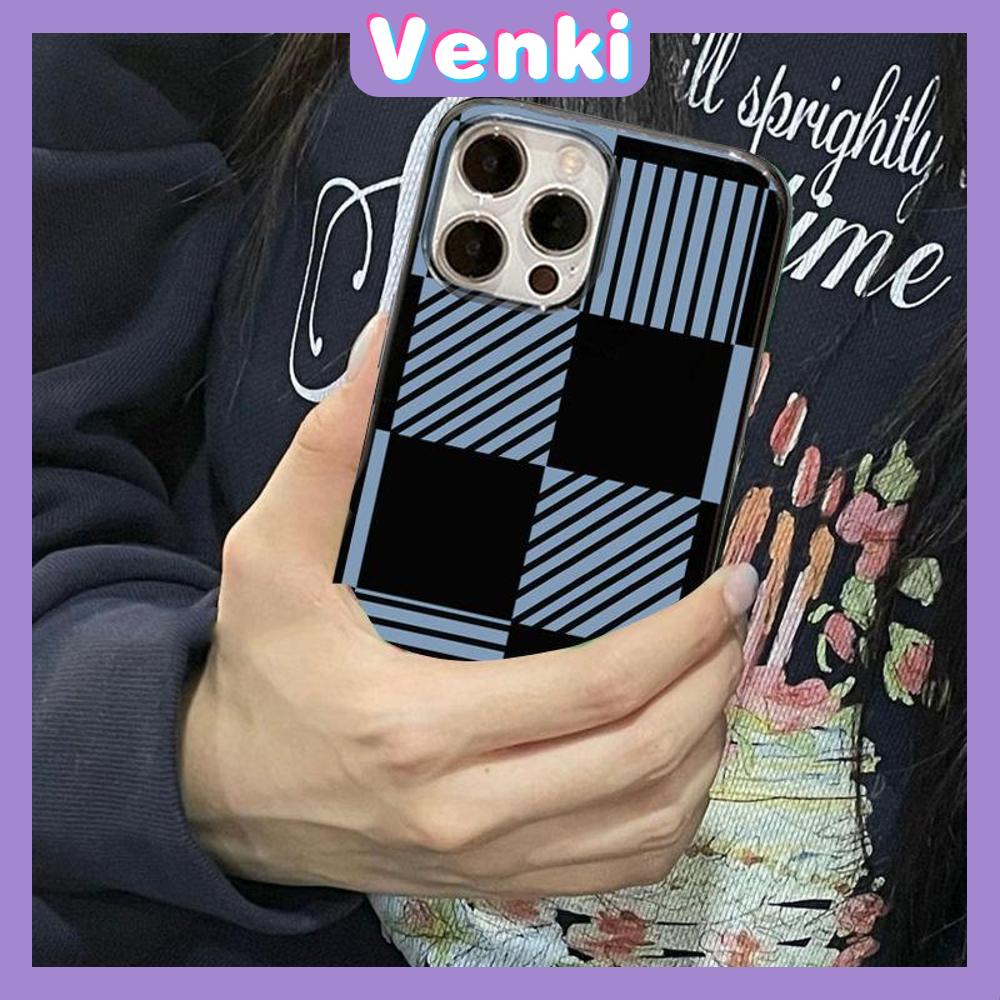 Case For iPhone 14 Pro Max Soft TPU Candy Case Blue and Black Love Plaid Glossy Back Cover Camera Protection Shockproof For iPhone 13 12 11 Pro Max 7 8 Plus X XR