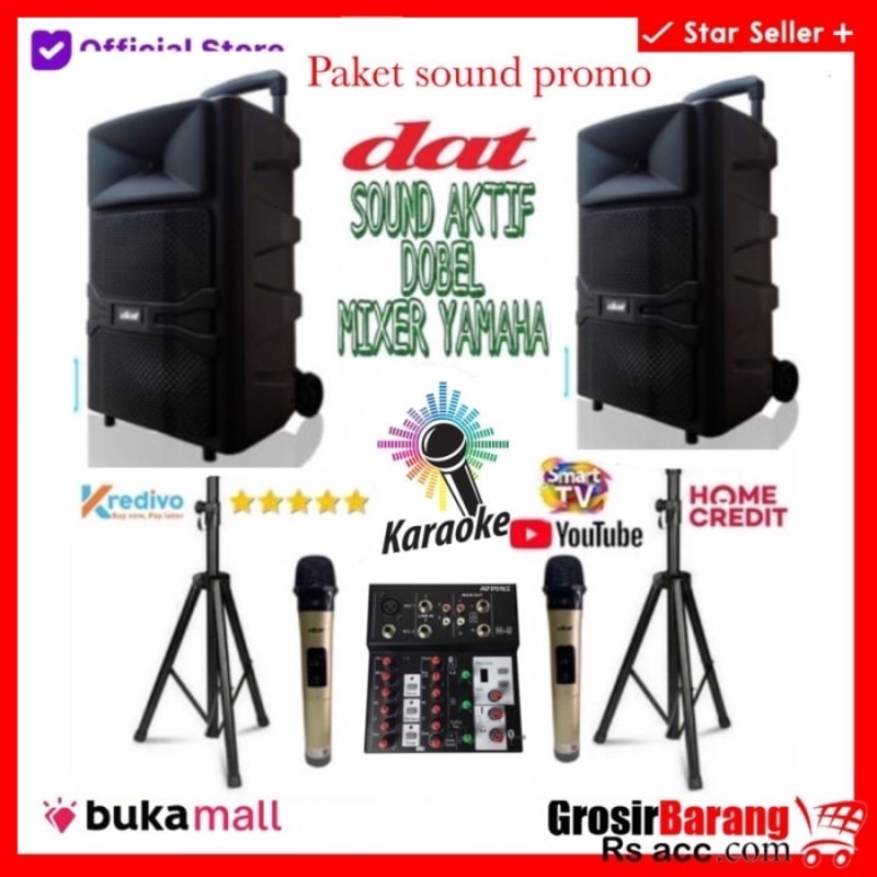 Paket Sound Mixer Yamaha Speaker Aktif Dobel DAT 12 IN 2 Mic Wireless