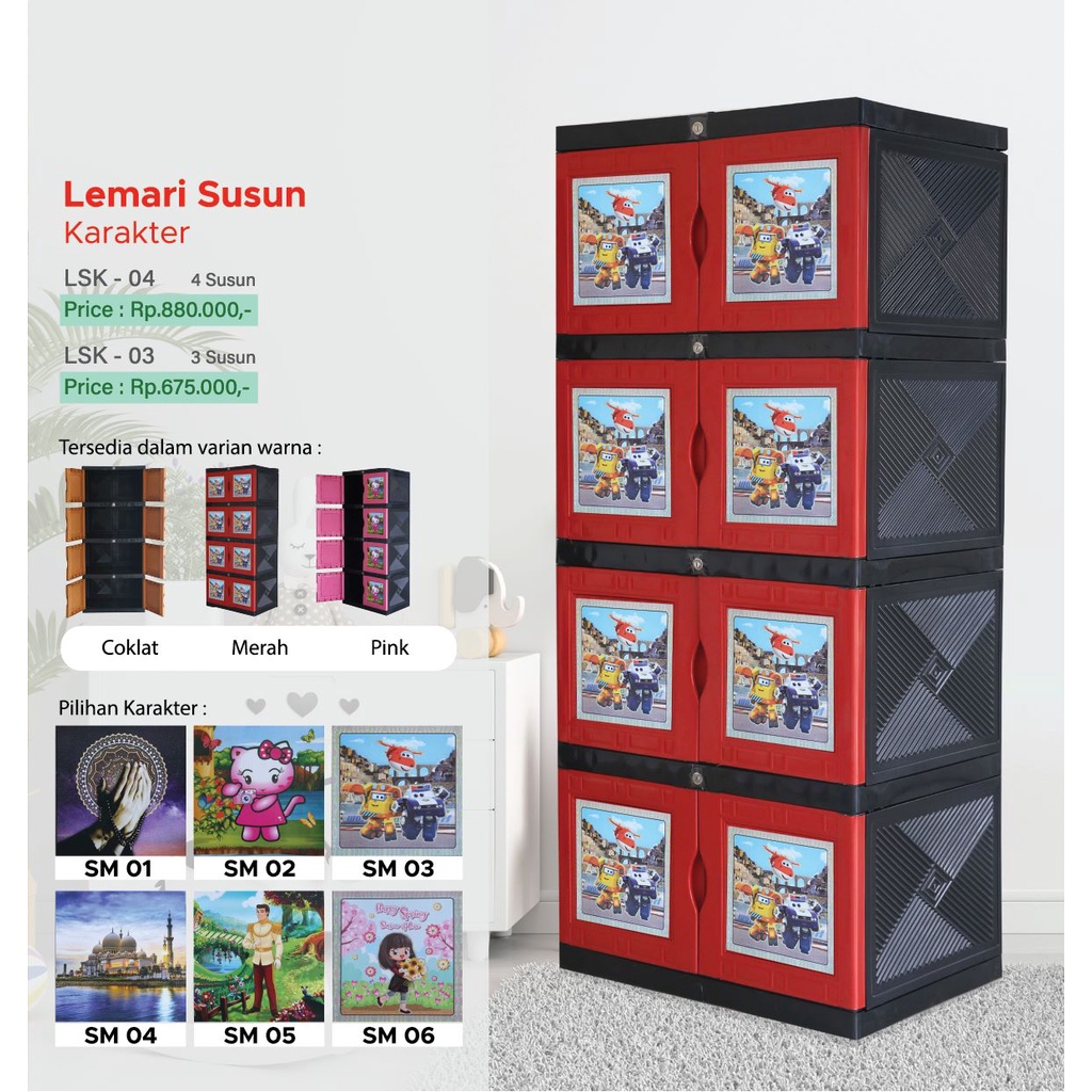 Lemari Baju / Lemari Pakaian / Lemari Plastik / Lemari 4 Susun / Lemari 4 Tingkat / Lemari SABA