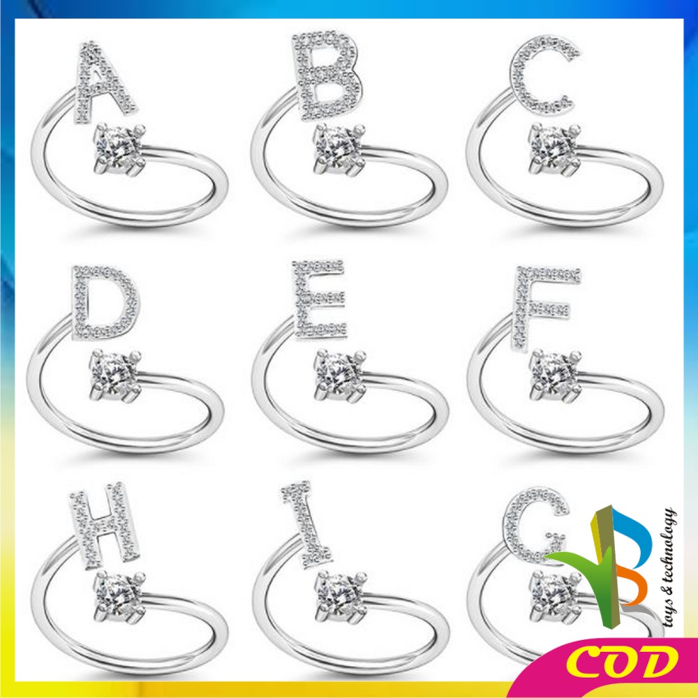 RB-K59 Cincin Huruf Silver Abjad Huruf A-Z Stainless Inisial Nama Cincin Alphabet Wanita Fashion / Cincin Wanita Huruf Set Perhiasan Wanita