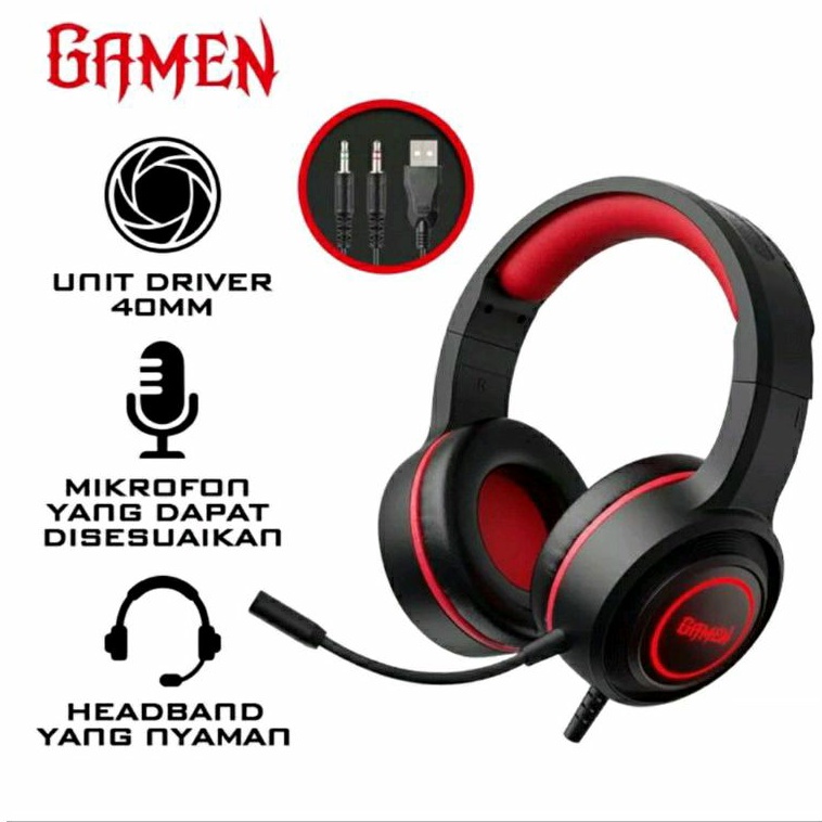 GAMEN Gaming Professional Headset/ Earphone / Headphone Gaming GH -100 Black 3D Soubd With Mic For PC lHeadphpone / Laptop