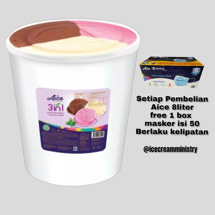 

ESKRIM AICE EMBERAN UKURAN 8liter RASA 3in1 VANILLA,COKLAT,STRAWBERRY